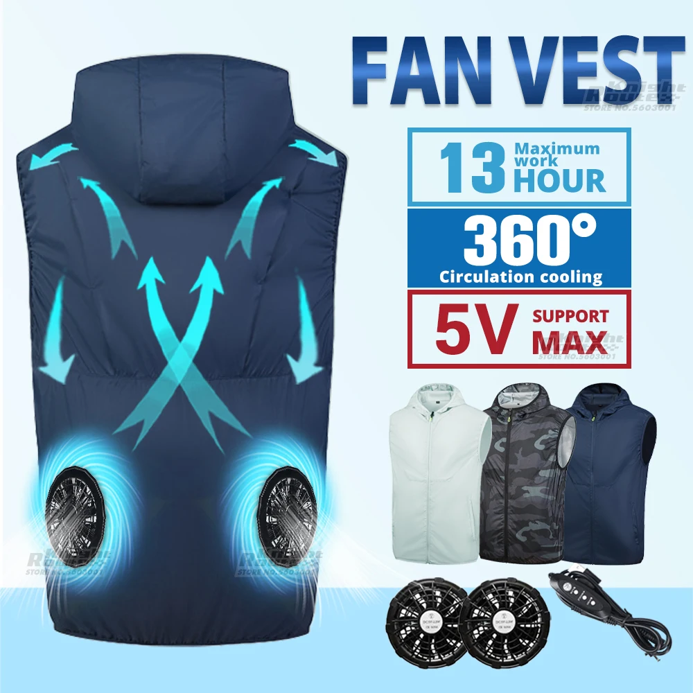 

Summer Fan Vest Women's Men's Camping USB Charging Air Conditioning Cooling Clothes Vest For Climbing Fishing Camp