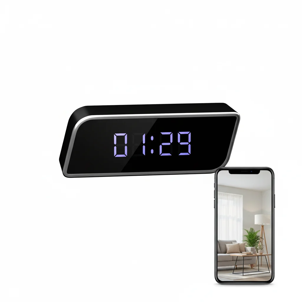 1080P HD-Uhrkamera, kabelloser WiFi-Mini-Rekorder mit Nachtsicht, Bewegungserkennung, Echtzeit-Fernansicht, multifunktionale Indoor-Desktop-Zeitanzeige-Videokamera für Sicherheitsüberwachung zu Hause,