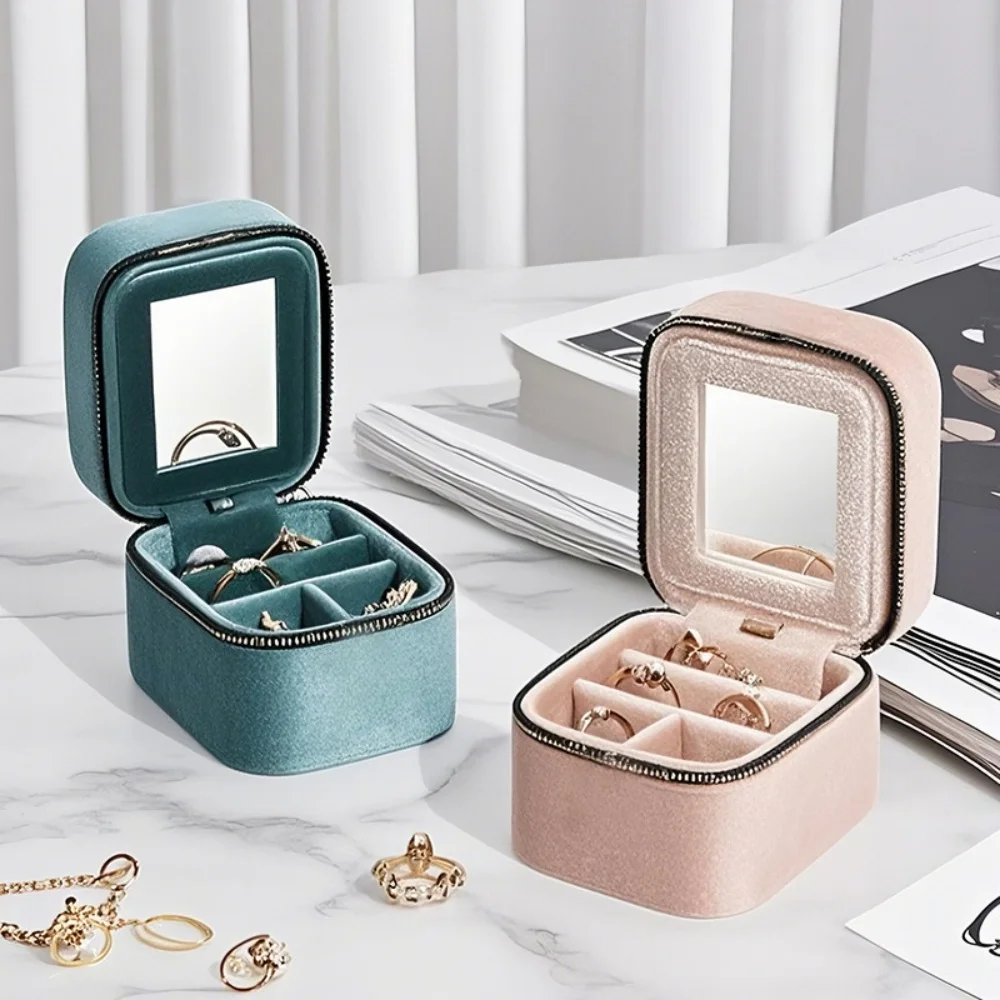 

Travel Jewelry Organizer Secure Velvet Jewelry Storage Bag Jewelry Box With Mirror Luxurious For Home Storage Business Trip