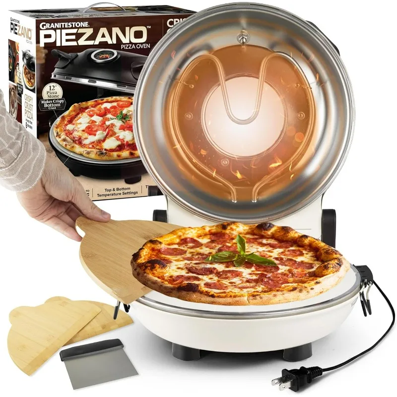 PIEZANO Crispy Crust Pizza Oven by Granitestone Electric Pizza Oven Indoor Portable 12 Inch Indoor  Pizza Maker Heats up  800˚F