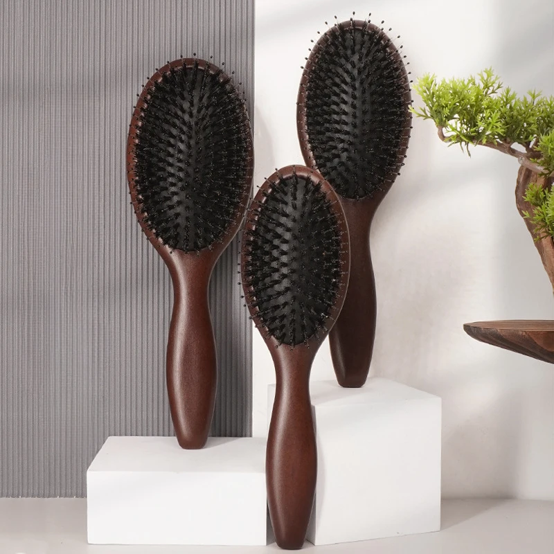 Boar Bristle Hair Brush Natural Beech Comb Hairbrush for Curly Thick Long Dry Wet Hair Detangler Massage Brushes Women