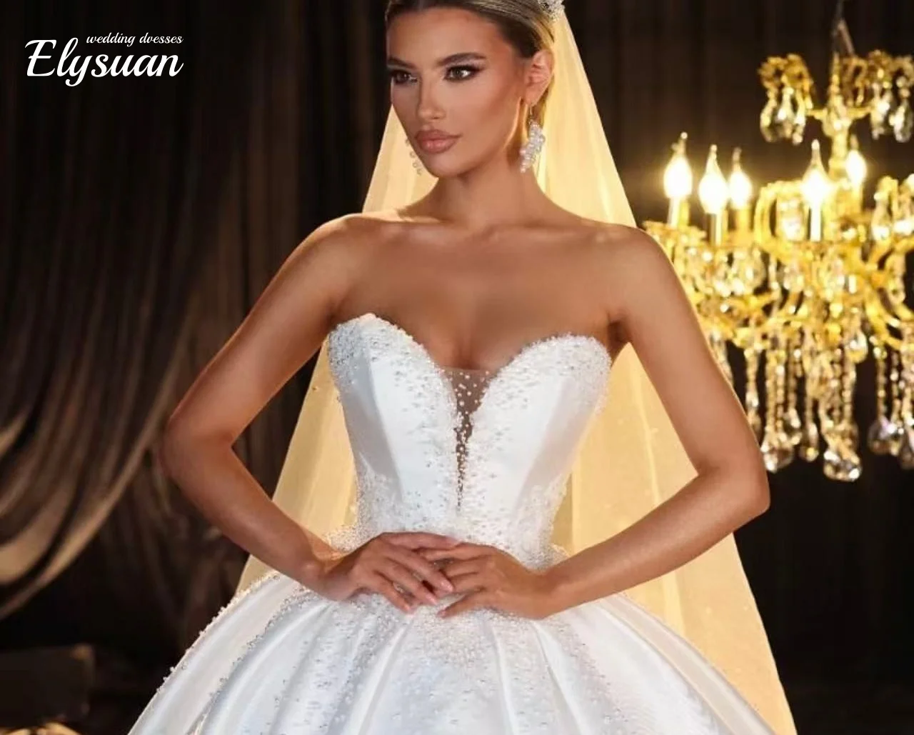 

Атласное бальное платье Luxuru по индивидуальному заказу, свадебные платья, расшитое бисером и жемчугом, кружево с открытыми плечами, свадебные платья принцессы для невест