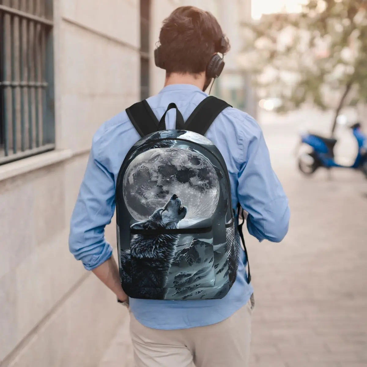 Howling Wolf Under The Moonlight Print Backpack Boys Girls BookBag Kids School Bag Laptop Shoulder Bags for Men Women