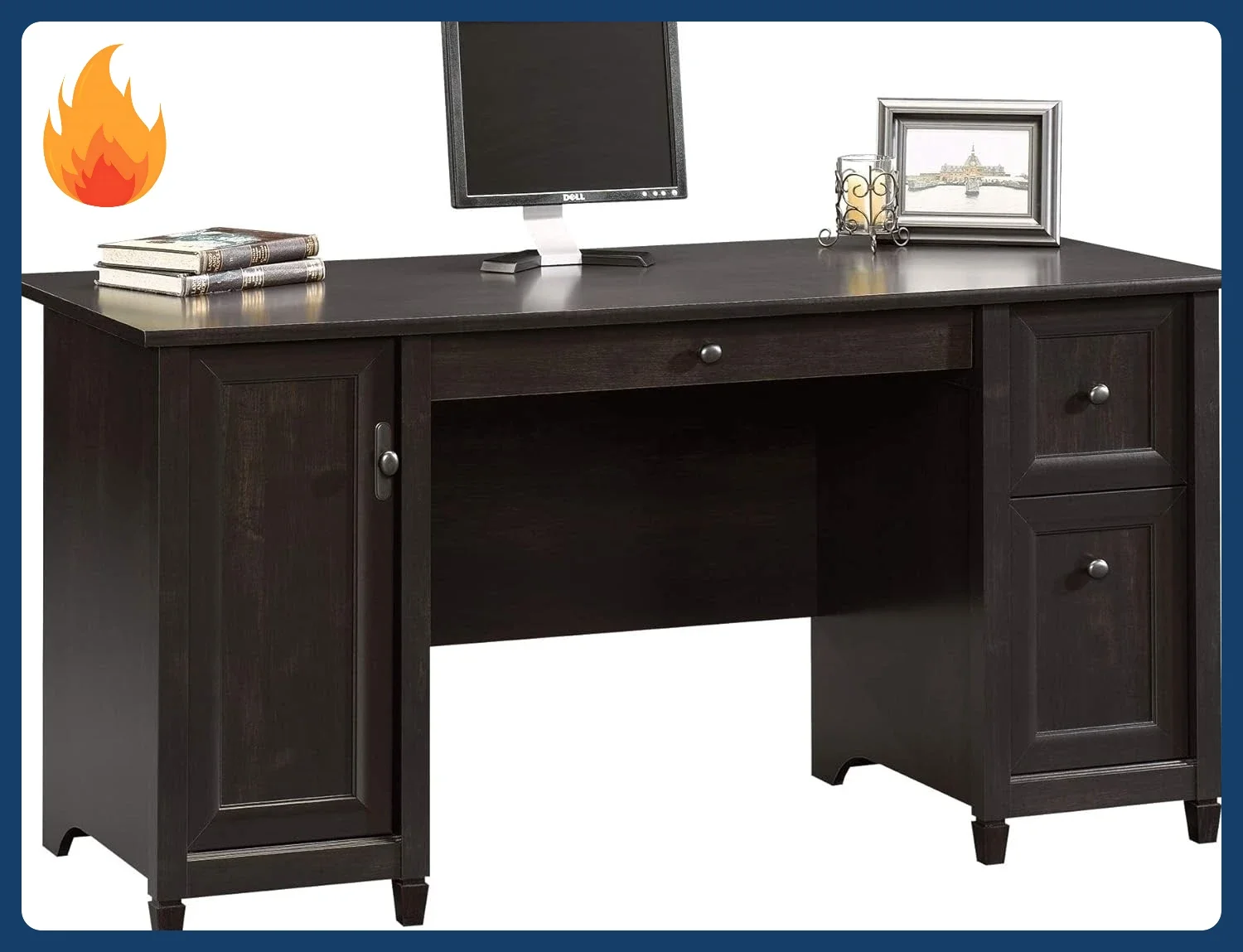 [New Arrival!]Edge Water Computer Desk with Storage Drawers, Home Office, L: 59.06" x W: 23.23" x H: 29.02", Estate Black
