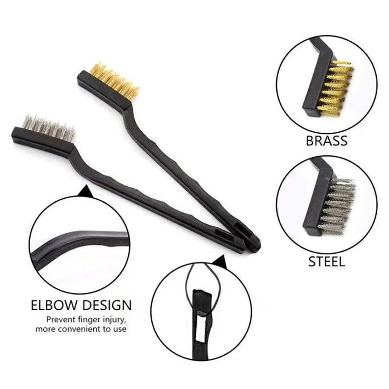 2pcs Industrial Toothbrush Mini Copper Steel Wire Brush Stainless Steel Wire Brush Dirt Hard Cleaning Toothbrush Wire Brushes view 2