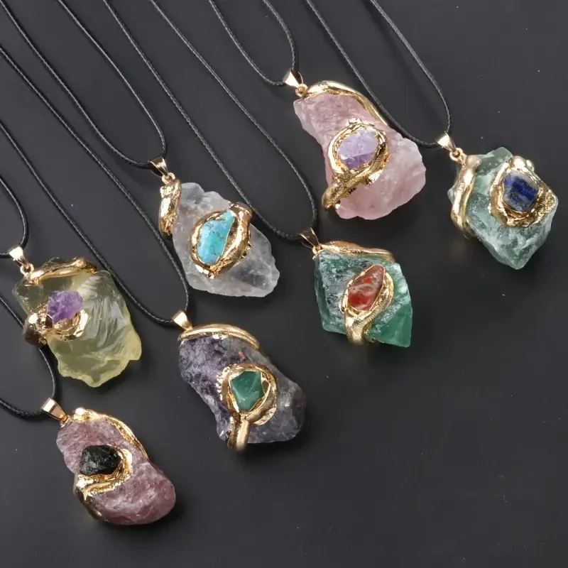 

2025 Extra Large Gold-plated Crystal Gemstone Pendant 20~40mm Multicolored Crystals Irregular Necklace Accessories Gifts