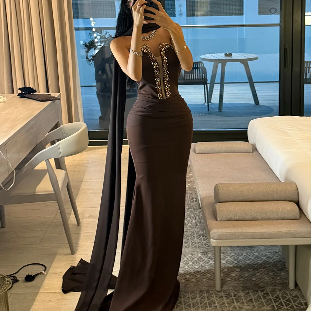 Вечернее платье без бретелек по индивидуальному заказу, со стразами и бисером, с открытой спиной, без рукавов, длинное платье русалки для выпускного вечера, современное длинное вечернее платье
