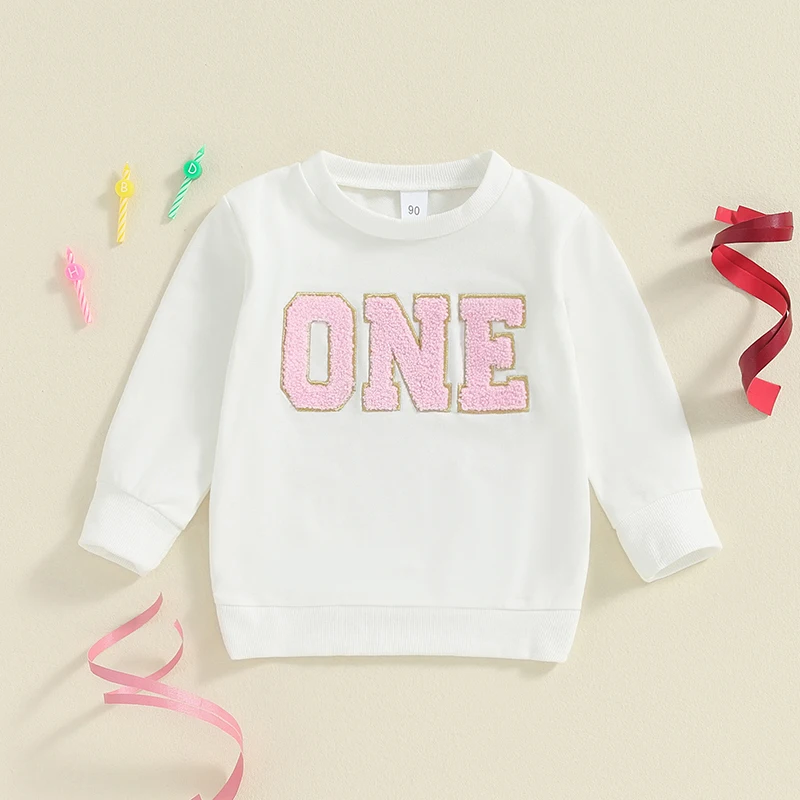 Toddler Baby Girl Birthday Outfit One Two Three Four Five Six Embroidery Sweatshirt Shirts Cake Smash Outfits