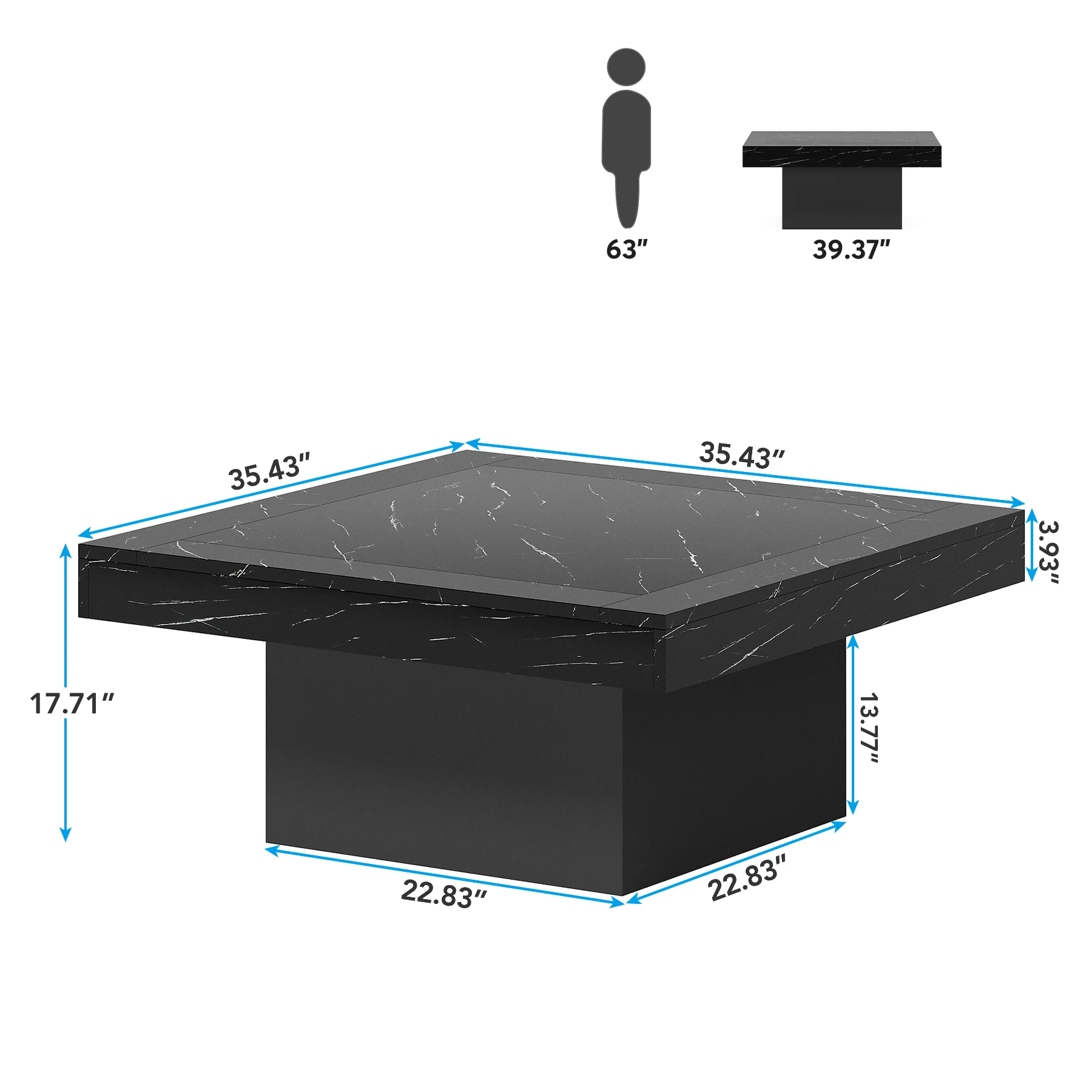 Tribe signs quadratischer LED-Couch tisch grauer und weißer Couch tisch aus Holz niedriger Couch tisch für Wohnzimmer