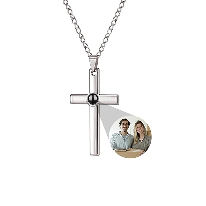 Projektions-Halskette mit Personalisiertem Foto & Text, Individuelles Foto-Kreuz-Anhänger, Erinnerungsschmuck für Frauen – Detail 12
