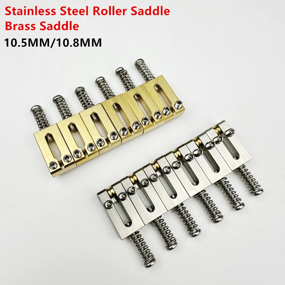 1 Set 10.5MM/10.8MM Electric Guitar Bridge Brass Saddle/ Stainless Steel Roller Saddle Tremolo Bridge Saddles