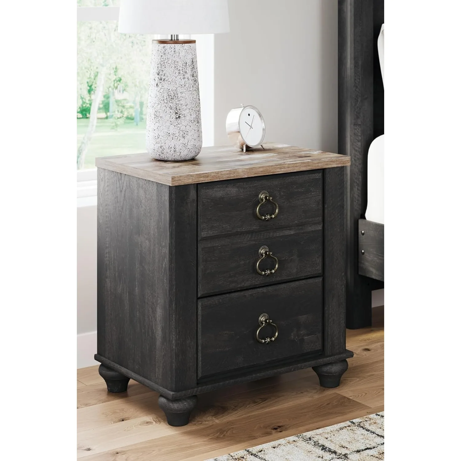 

Nanforth Retro 2 Drawer Nightstand with USB Ports, Gray & Light Brown