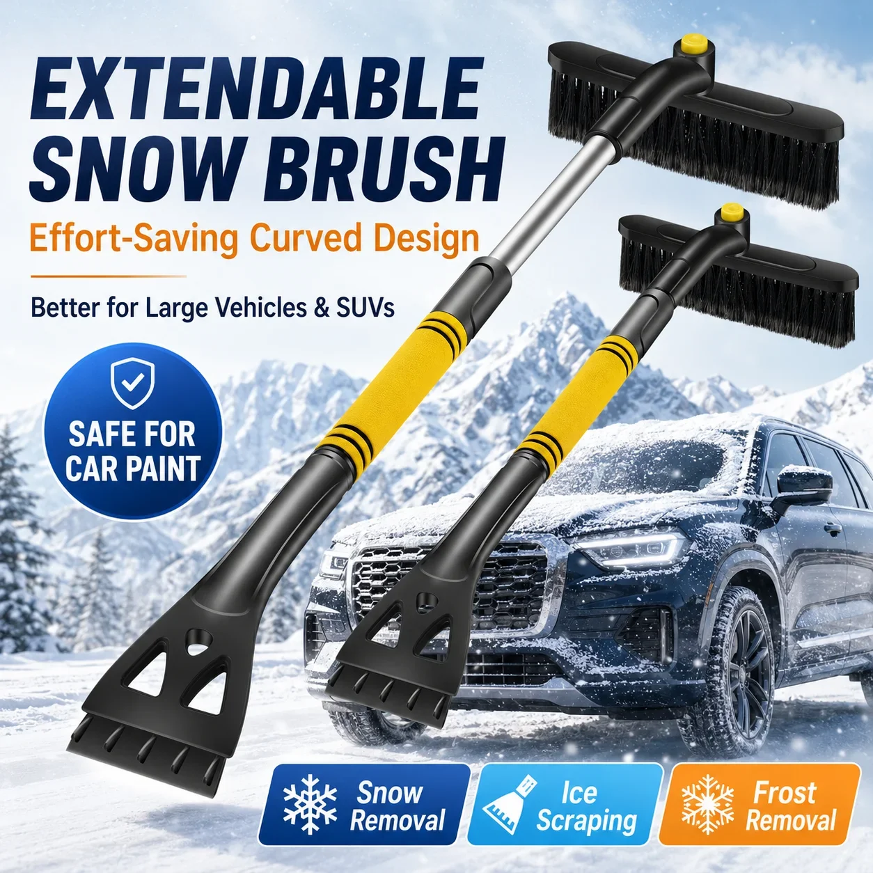 Car Snow Shovel with Ice Scraper, Windshield Frost Removal Tool, Compact Winter Emergency Snow Cleaner for Auto SUV Truck