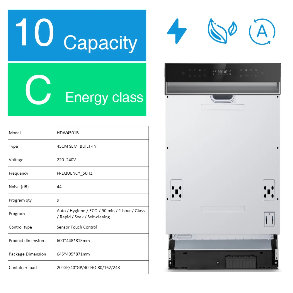 Hyxion Smart Kitchen Appliances ECO Built In 45cm Integrated Guangdong Washing Machine Dishwasher