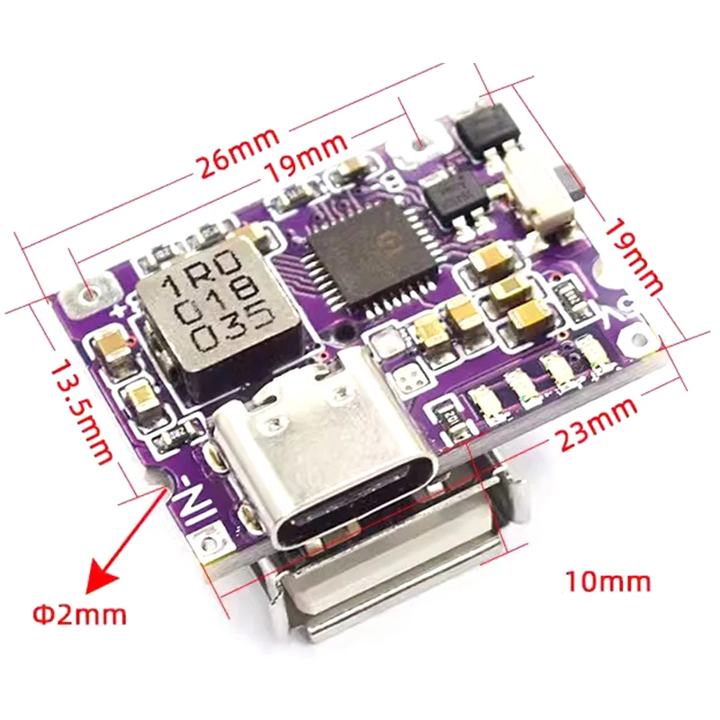 Tipo-C USB 5V 3A Boost Converter Step-Up Power Module IP5310 Mobile Power Bank Acessórios com interruptor LED Indicador