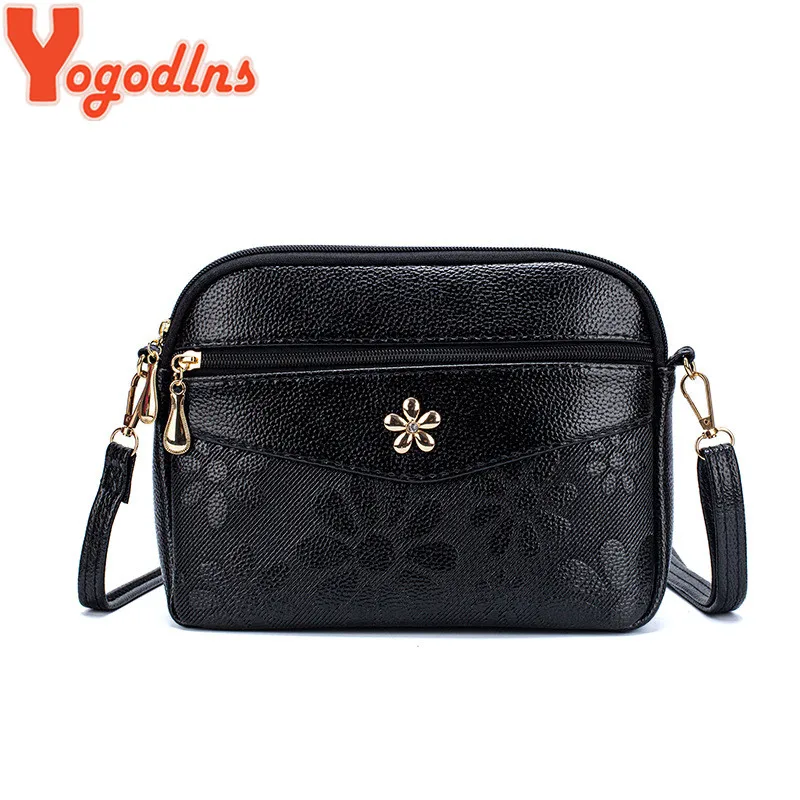 Yogodlns Vintage Printing Shoulder Bag Women PU Leather Crossbody Bag Casual Messenger Bag Multifunction Shopping Handbag Purse