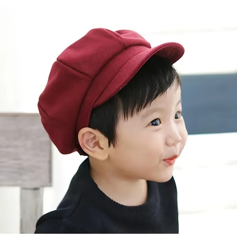 Solid Color  Toddler Kids Autumn Winter Beret Hat Caps Baby  Boys Girls Newsboy Artist Octagonal  Cap