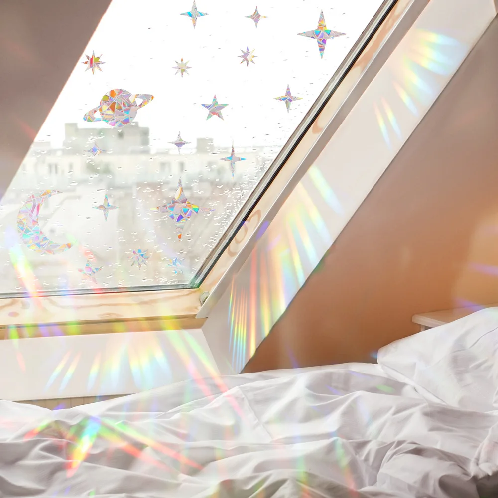 قوس قزح Suncatcher ملصقات نافذة PVC القط فراشة شبح بريزم الزجاج الجدار ملصق ديكور غرفة نوم المنزل ملصق ذاتي اللصق #1