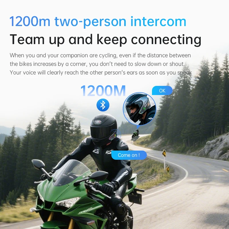 YUMES F-20 PRO Motorcycle Helmet Bluetooth Headset, 800M 2-Rider Intercom, DSP 5D Sound, CVC Noise Reduction, 45H Long Battery
