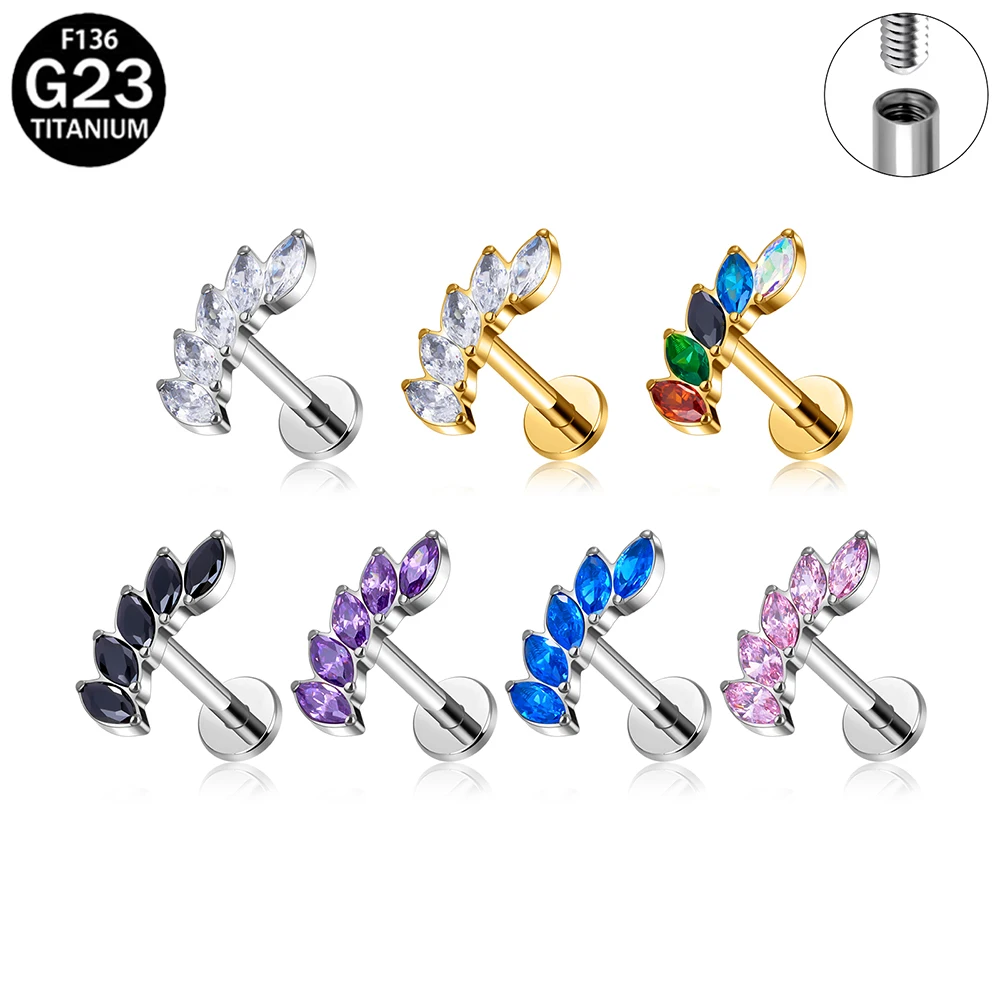 

ASTM F136 Titanium 16G CZ Cluster Flat Back Labret Stud Curved CZ Bar Climber Earring Helix Cartilage Stud Piercing for Women