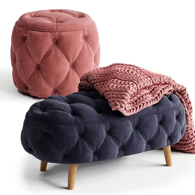 Nordic light luxury clothing store sofa cloth footstool, retro cloakroom stool, bedroom bedside stool