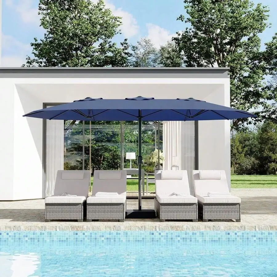 

15ft Double Sided Outdoor Patio Umbrella With Base UV Resistant Poolside Garden Market Umbrella