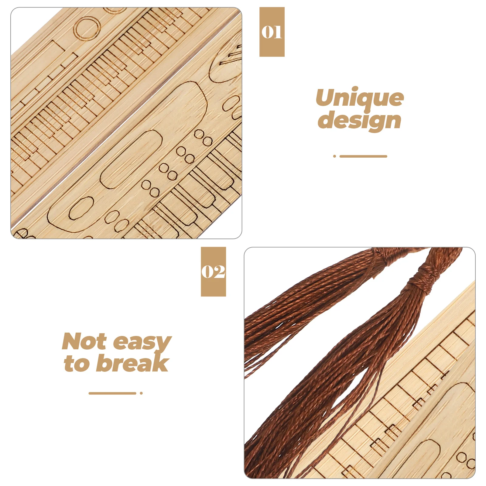 3 Bamboo Electronic Bookmarks Tassel Retro Reading Markers Lightweight Gifts Musical Shape Page Markers Decorative