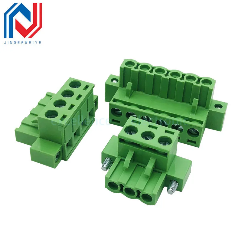 2set 2EDGKM 5.08mm Pluggable PCB Screw Terminal Block Connector 2/3/4/5/6/7-24Pin Male/Female Straight Curved Needle Whit Flange