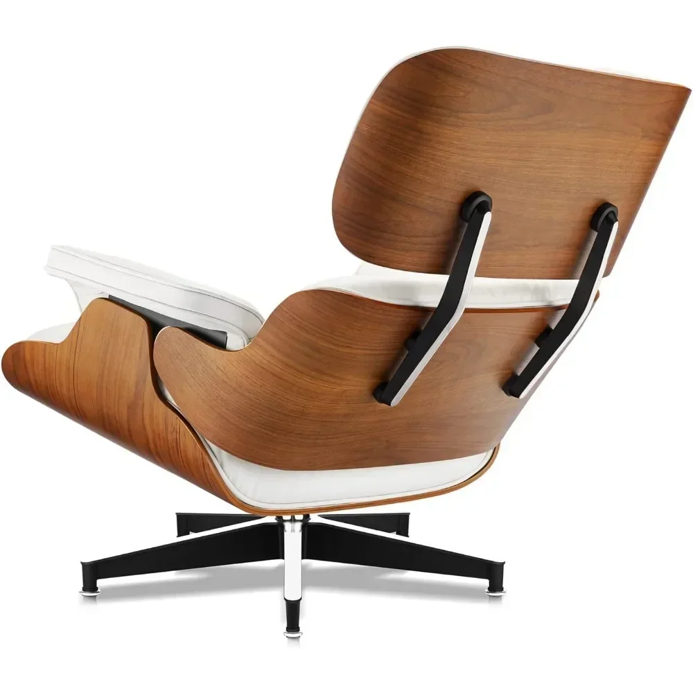 Cuero de grano negro superior, sillón y otomano de mediados de siglo, silla moderna de diseño clásico, madera de nogal, para sala de estar