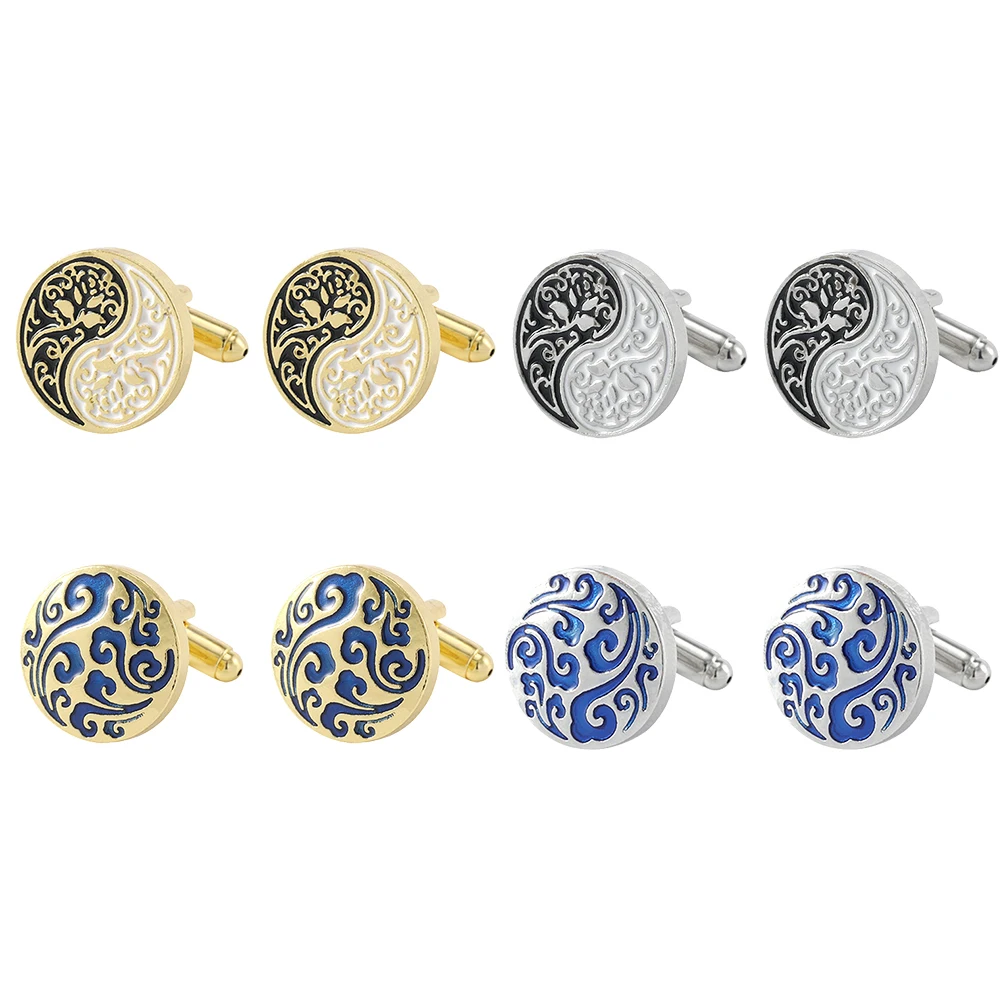 1Pair Fashion Tai Chi Jewelry Men's Cufflinks Round Shaped Wedding Party Cufflink French Shirt Cuff Buttons Boyfriends Gift 2025