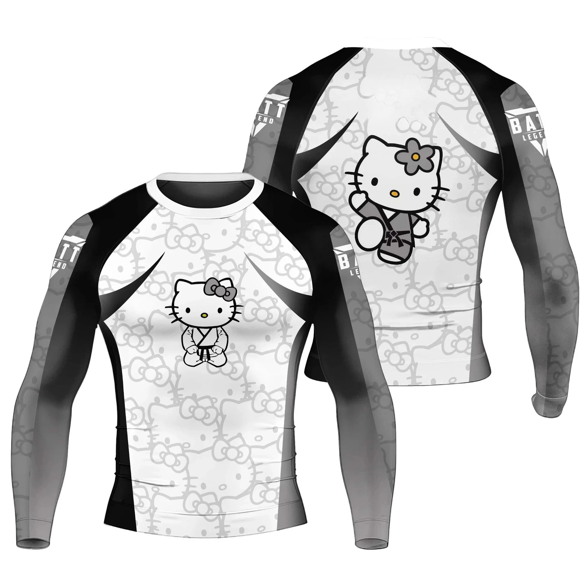 Hello Kitty Jiu-Jitsu Green Rash Guard سريع الجفاف مطبوع ثلاثي الأبعاد للرجال والنساء والكبار والأطفال بأكمام طويلة وقصيرة