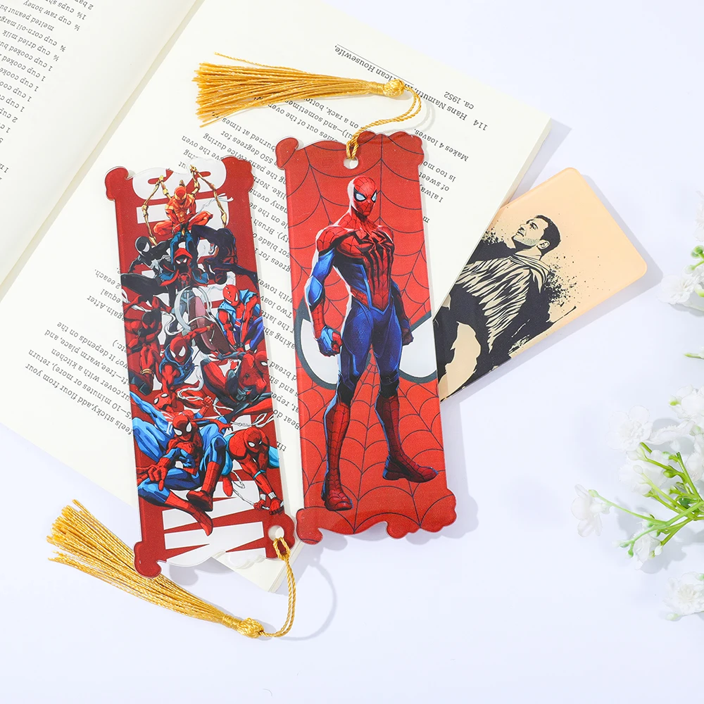 Spider-Man บุ๊คมาร์คอะคริลิคคนรักการอ่านอ่านอุปกรณ์เสริมวันหยุดของขวัญสําหรับครูศึกษาเครื่องเขียนสําหรับนักเรียน