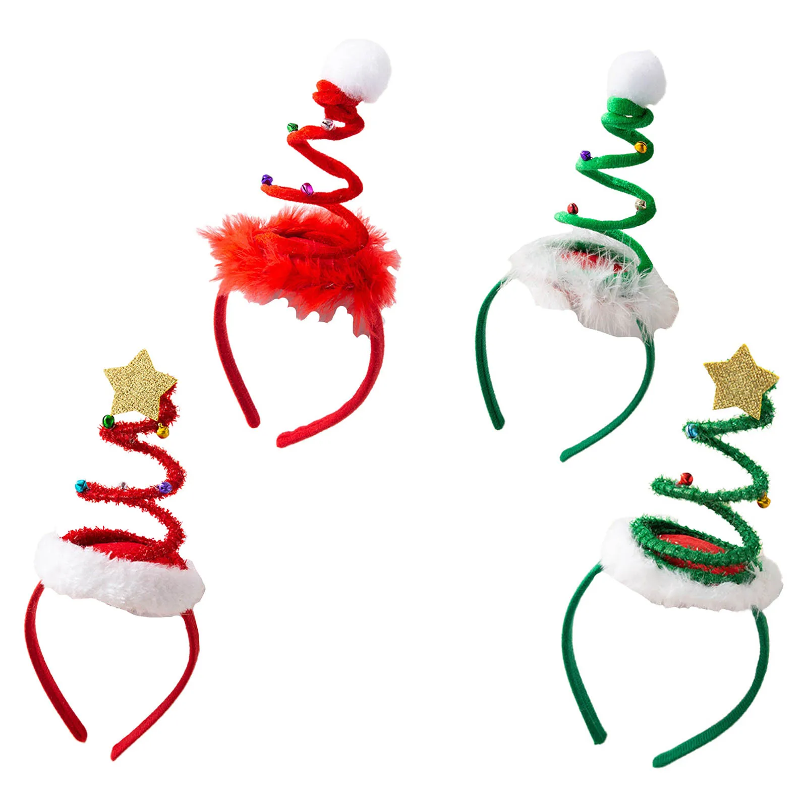 عصابة رأس عيد الميلاد للأطفال على شكل شجرة عيد الميلاد النابضة مزينة بأجراس بوم بوم أو نجمة للأداء