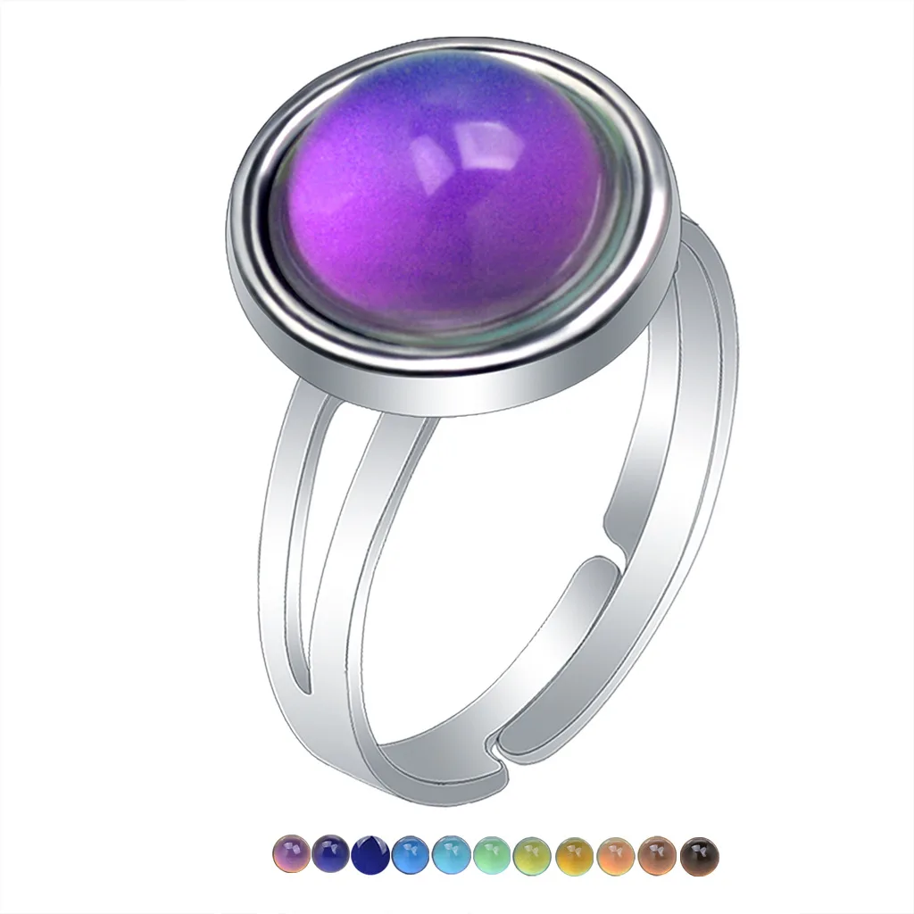 Cute and Sweet Adjustable Color Changing Lucite Gemstone Mood Ring for Women Jewelry