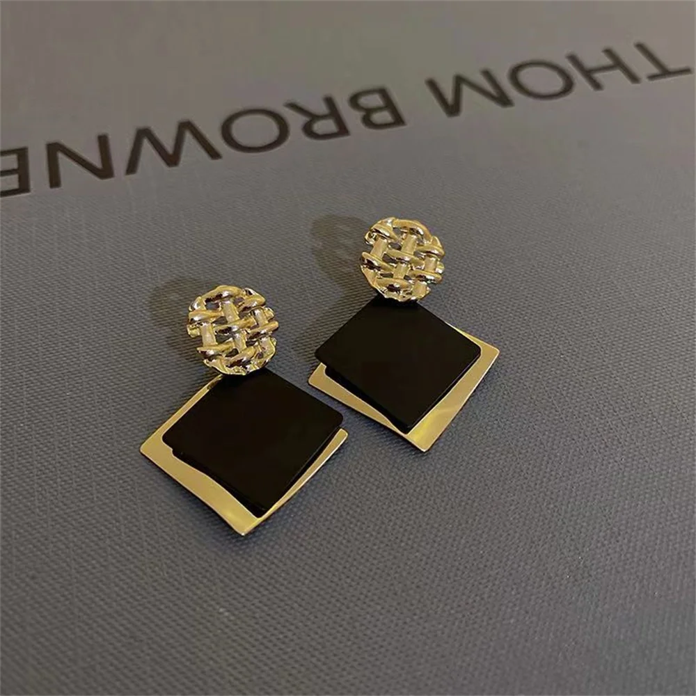 Korean Double Geometric Square Black Earrings For Women Temperament Exaggerated Drop Earrings Fashion Dangle Jewelry Gifts