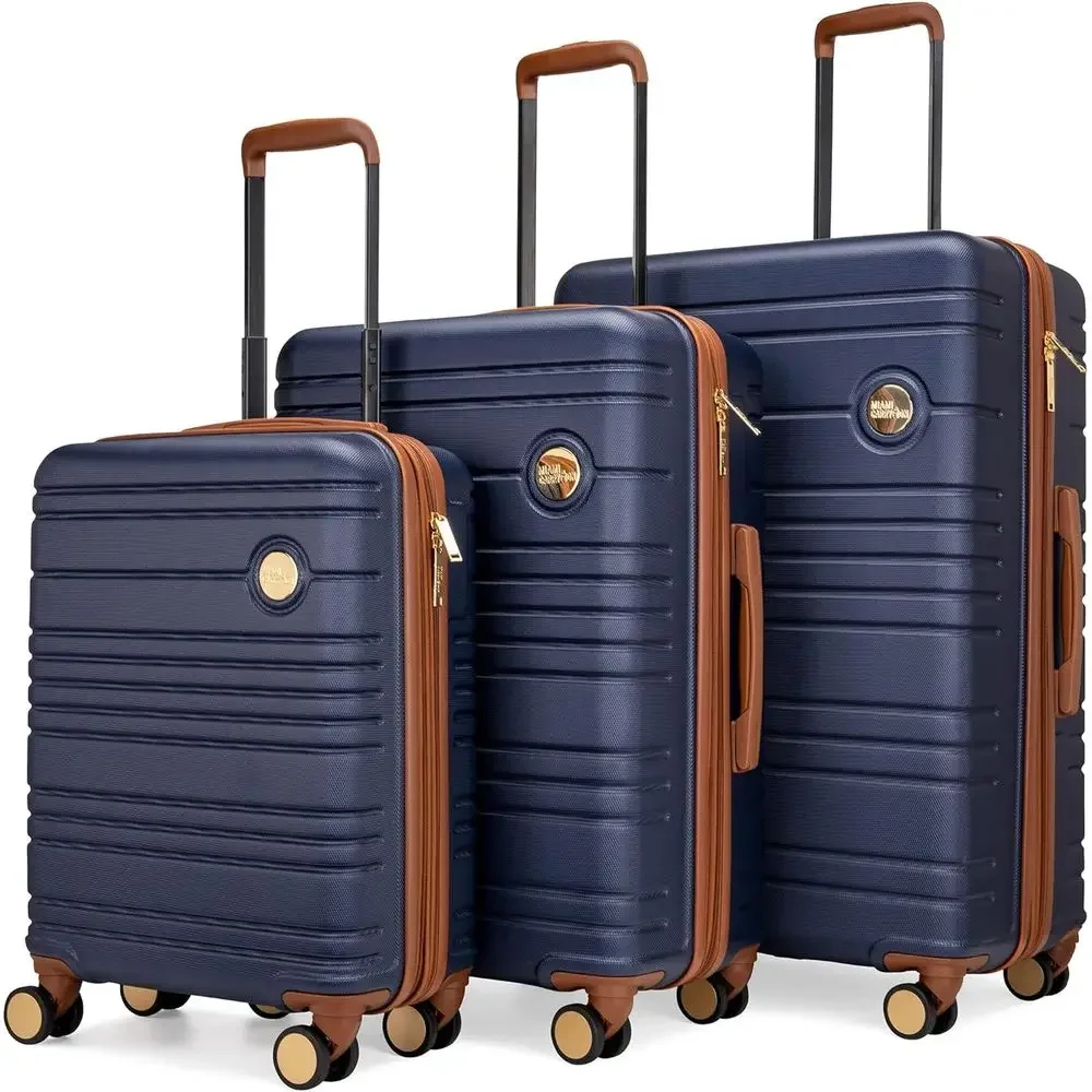 

Expandable 3-Piece Retro Spinner Luggage Set in Navy