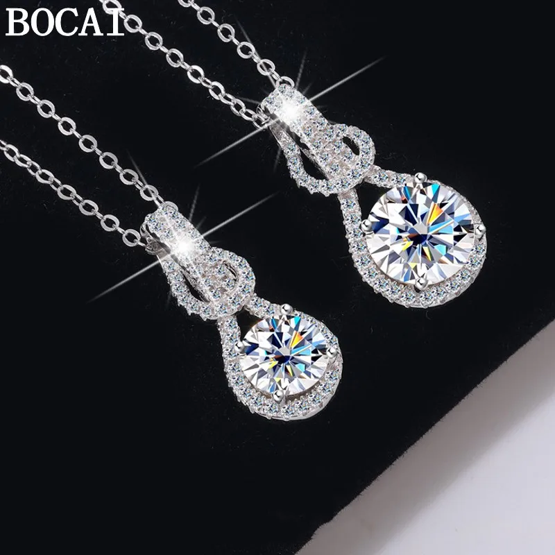 2ct Mozambique BOCAI New S925 Sterling Silver Jewelry Fashionable Temperament Pipa Gourd Pendant Necklace Women's Selected Gift