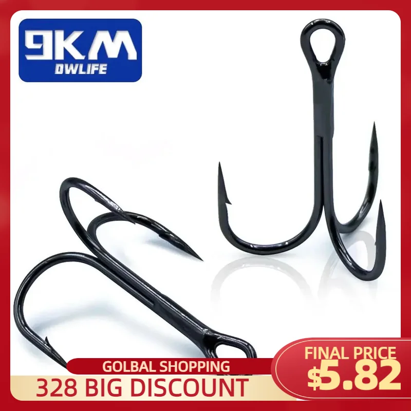 9KM Fishing Treble Hooks High Carbon Steel Brabed Sharp Triple Hook Fishing Hooks on Hard Lures Saltwater Fishing Accessories