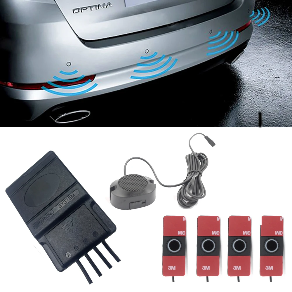 Car Parking Sensor Assistant Park tronics 4 Black/Silver/White 13 mm Flat Sensors Reverse Radar Sound Buzzer Alarm Sound