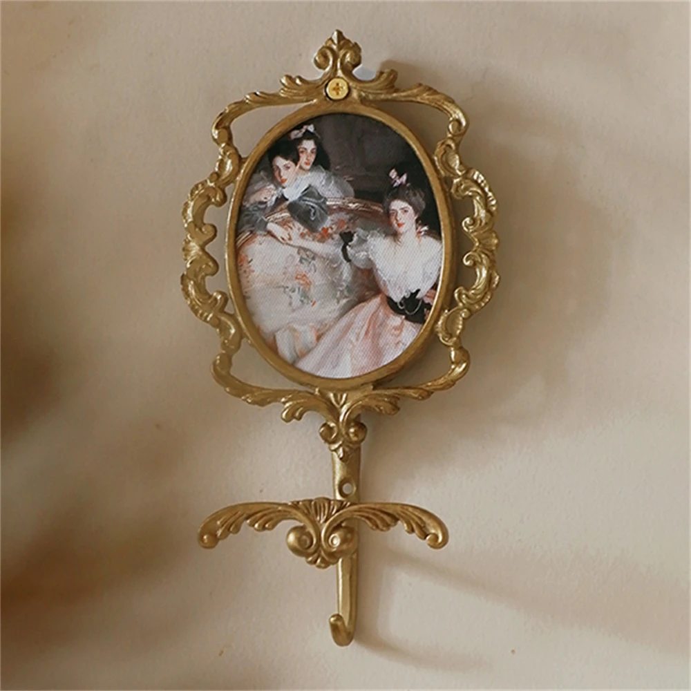 

French Middle Style Brass Coat Hook Key Hook Painting Hall Hook Home Decorative Painting Oil Painting Style 11x21.5cm