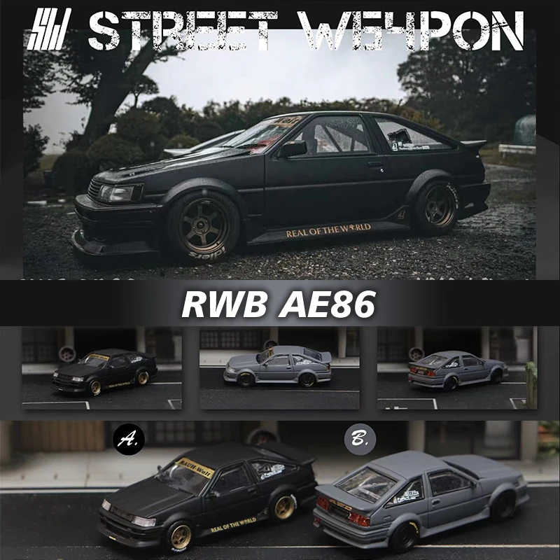 SW 1:64 RWB AE86 Black Gray Diecast Diorama Car Model Collection Miniature Carros Toys