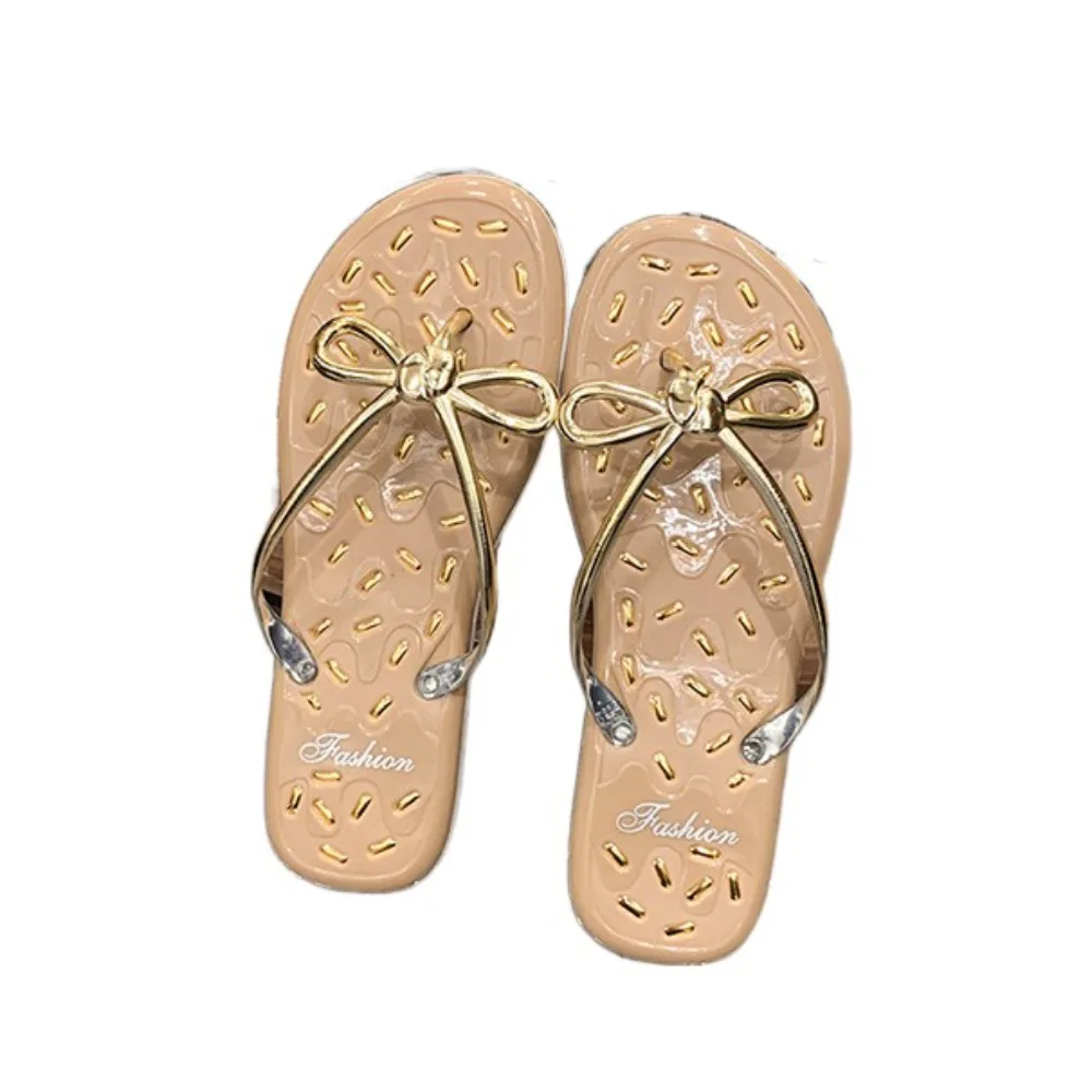 

Soft Sole Bowknot Crystal Flip Flops Anti Slip Sweet Sweet Slides Sandals Bohemia Beachwear Shoes Flats Slippers Women Beach