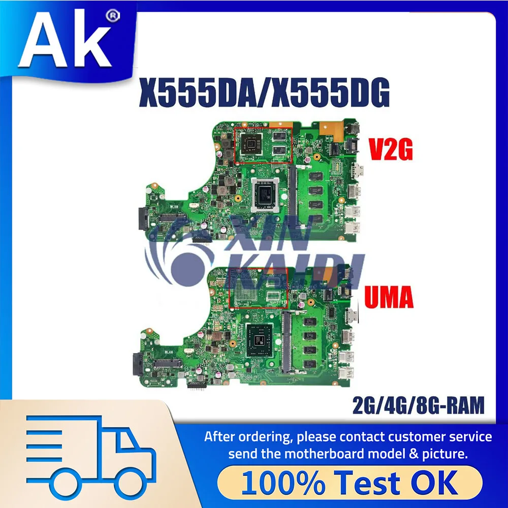 

Notebook Motherboard for Asus X555D X555DG X555DA X555YI Laptop Motherboard With E1 E2 A10 FX-8800P RAM 2G 4G 8G-RAM