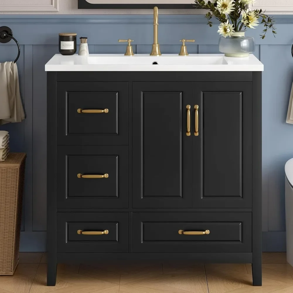 

36" Bathroom cabinet with Resin Sink Set, Multi-Functional Storage Cabinets w/Soft-Closing Drawers and Doors, Bathroom cabinet