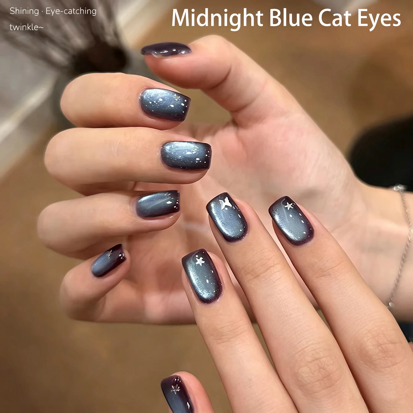 MIANEL Midnight Blue Cat Eye Gel Polish 2026 Autumn/Winter New Arrival, Skin-Brightening Brown-Blue Glass Bead Cat Eye Manicure