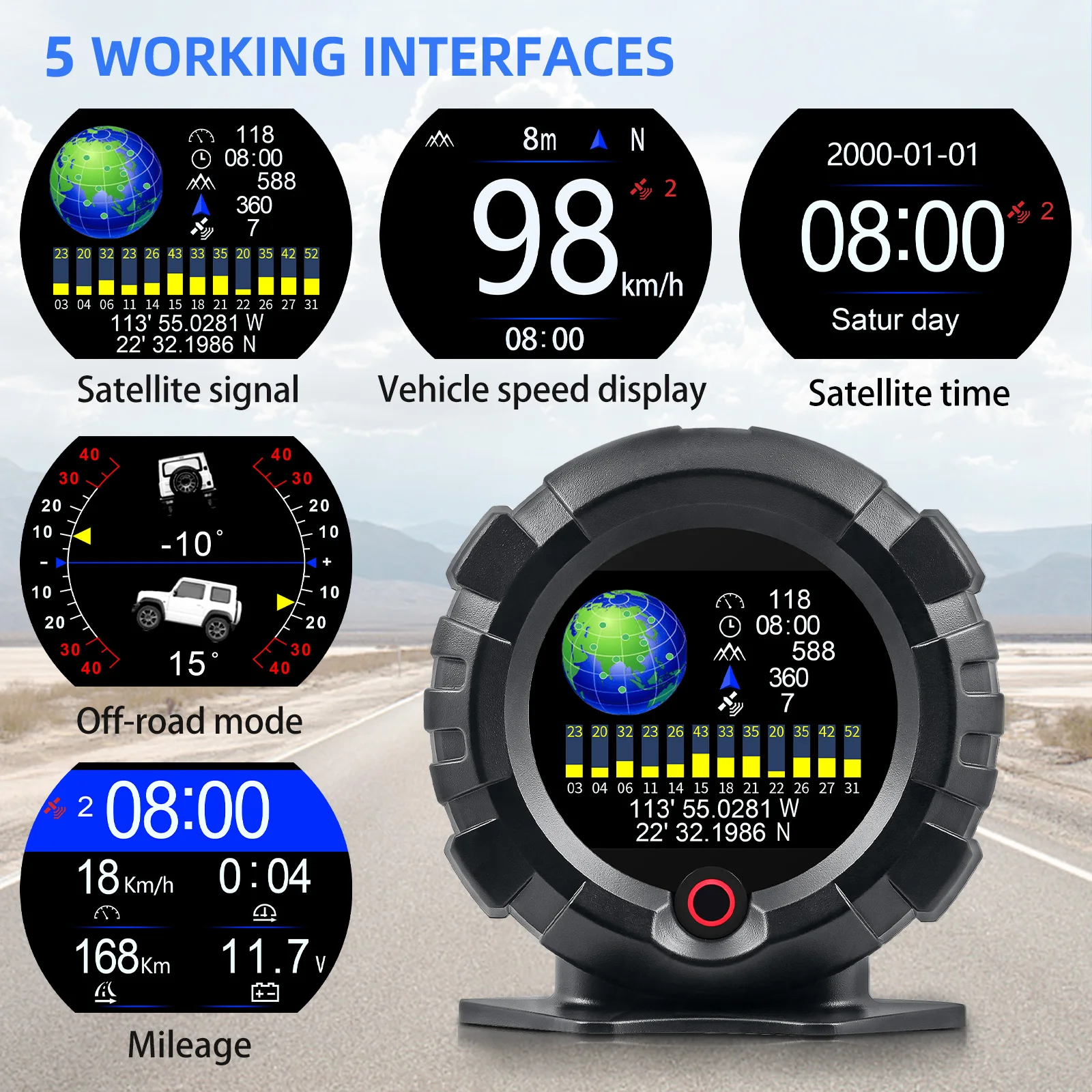 AD X95 Head Up Display GPS HUD Slope Meter Accessories HUD Auto Electronic Speedometer MPH KMH Speed Pitch Tilt Angle Altitude