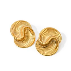 Jewelryposter Stainless Steel Water Drop Texture Spiral Metal Casting Earrings Tarnish Resistant Texture Unusual Jewelry