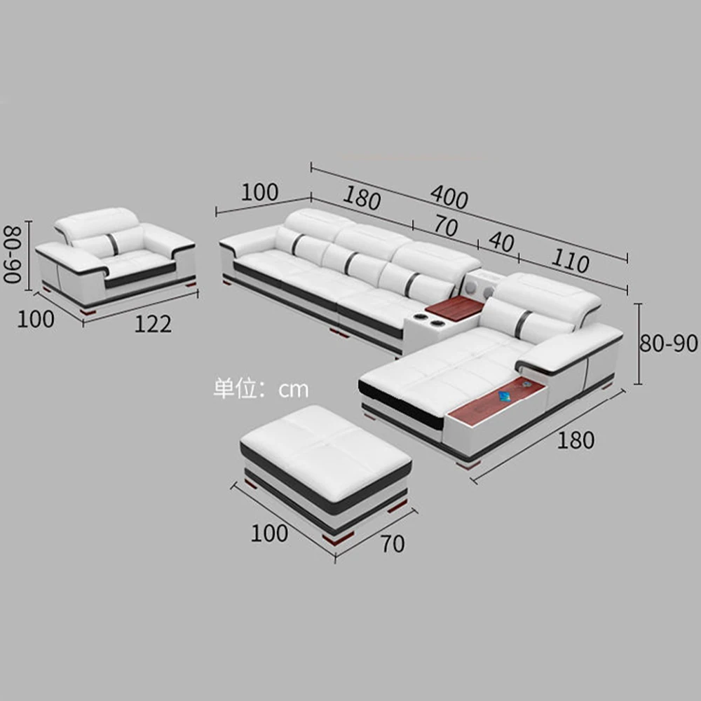 #Modern U-Shaped Sectional Sofa with Chaise, White Genuine Leather Couch with Cup Holders, USB – Large Living Room Furniture Set