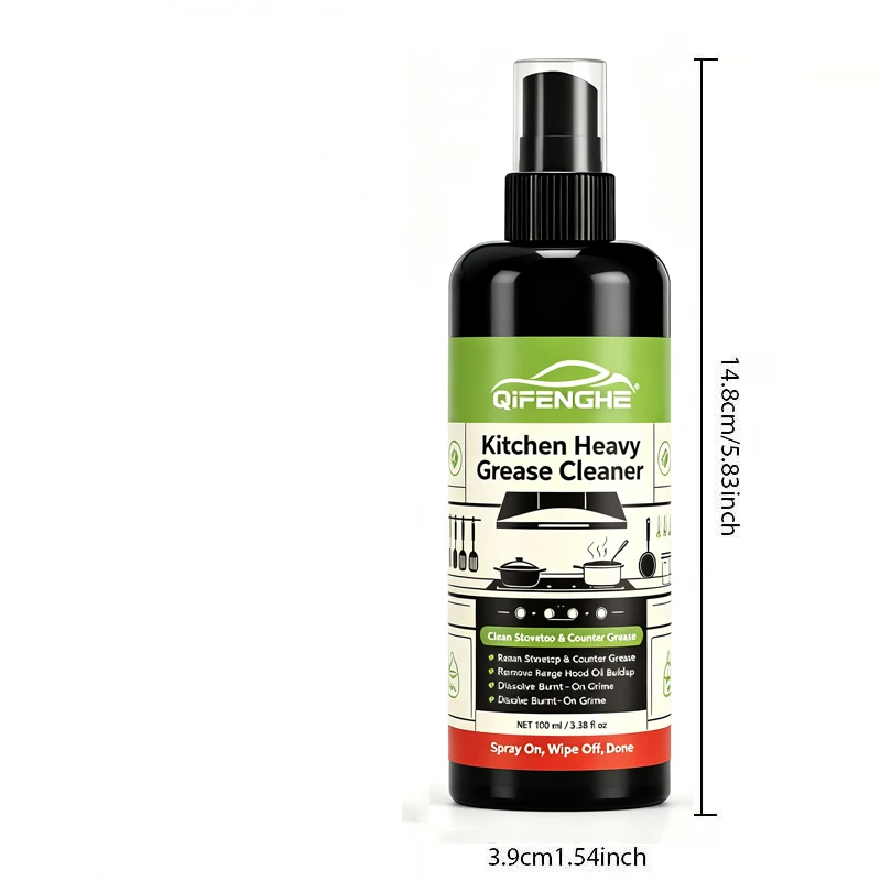QIFENGHE 100ML Kitchen Heavy Grease Cleaner Spray Heavy Duty Degreaser Remove Burnt Grime Oil Buildup for Stovetop Range Hood Co