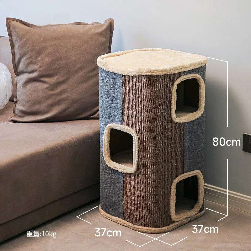 Multi-layer Sisal Barrel Cat Climbing Frame Multi-functional Three-layer Luxury Tree House Winter Warm Barrel Cat Nest